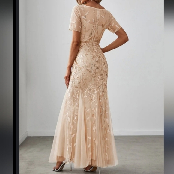 XUCTHHC Gold & Champagne Leaf Sequin Godet Gown - Picture 6 of 14